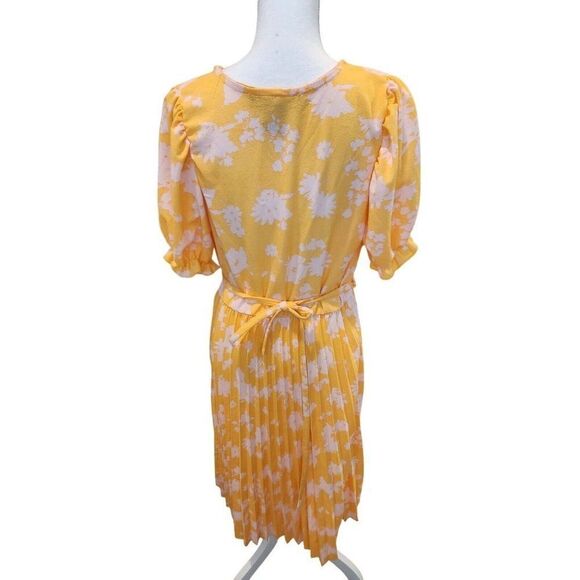 Lark Grey Orange Pink Short Sleeve Accordion Pleats Dress L Casual Surplice Midi - Picture 4 of 5